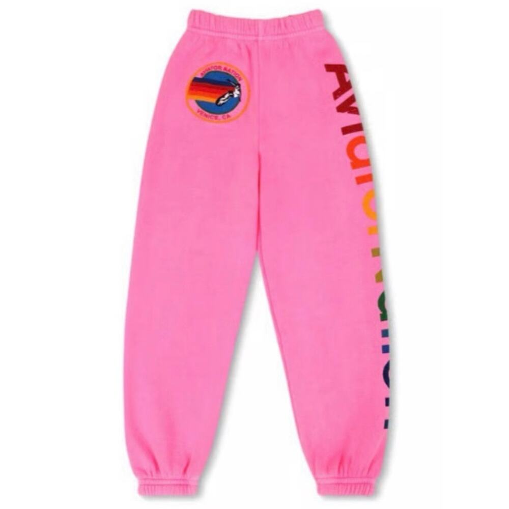 Aviator Nation Hot Pink Kids Joggers with Rainbow Logo